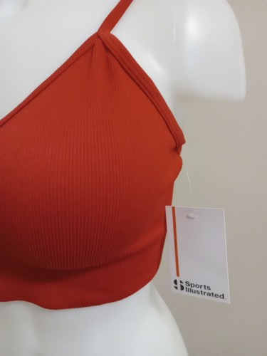 sports illustrated Women Striking Red Ribbed Removable Pad Strap Bra Top Size L - Picture 2 of 9