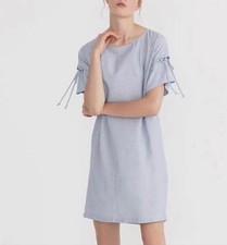 Madewell Stripe Lace-up Sleeve Shirtdress In Soft Twilight G7803 Size XXS