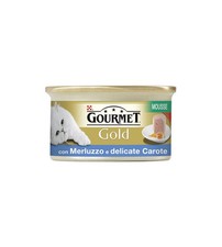 GOURMET GOLD , ALIMENTO UMIDO PER GATTO, MOUSSE CON MERLUZZO E DELICATE CAROTE.