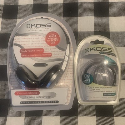Koss Ultra Light Headphones w/ Inline Volume Control 3.5mm Mini-Match Plug+Earbu