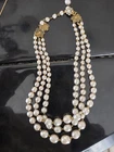 Miriam Haskell Vintage Baroque Imitation Pearl Multi-Strand Necklace Gold Filig…