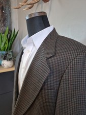      Oscar De La Renta Mens Wool Sports Coat 44R Olive Check 2 Button