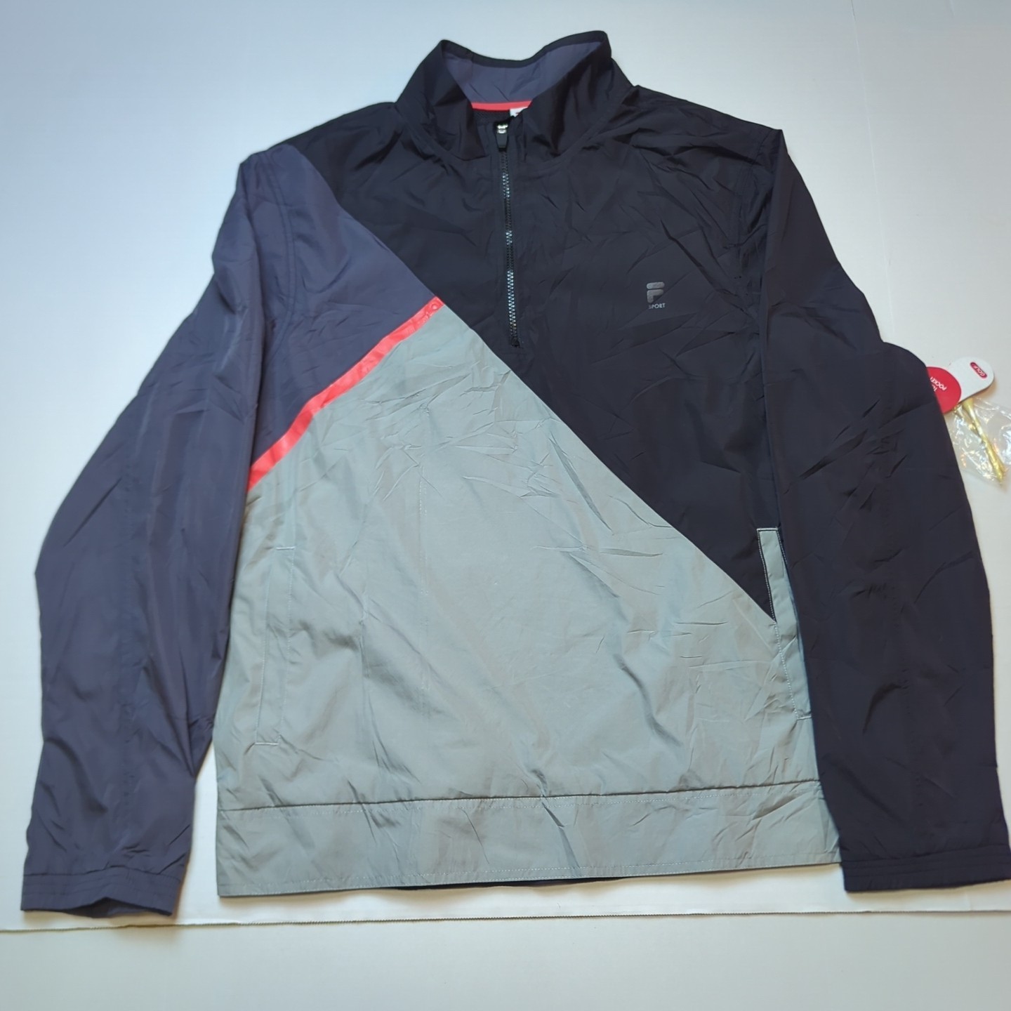 New Fila Golf Men's Windbreaker Jacket Xl Gray Black Colorblock Tee Pocket  Zip