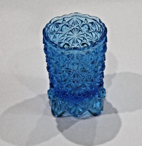 Vintage FENTON Blue GLASS Footed VOTIVE TEA LIGHT Candle Holder DAISY BUTTON