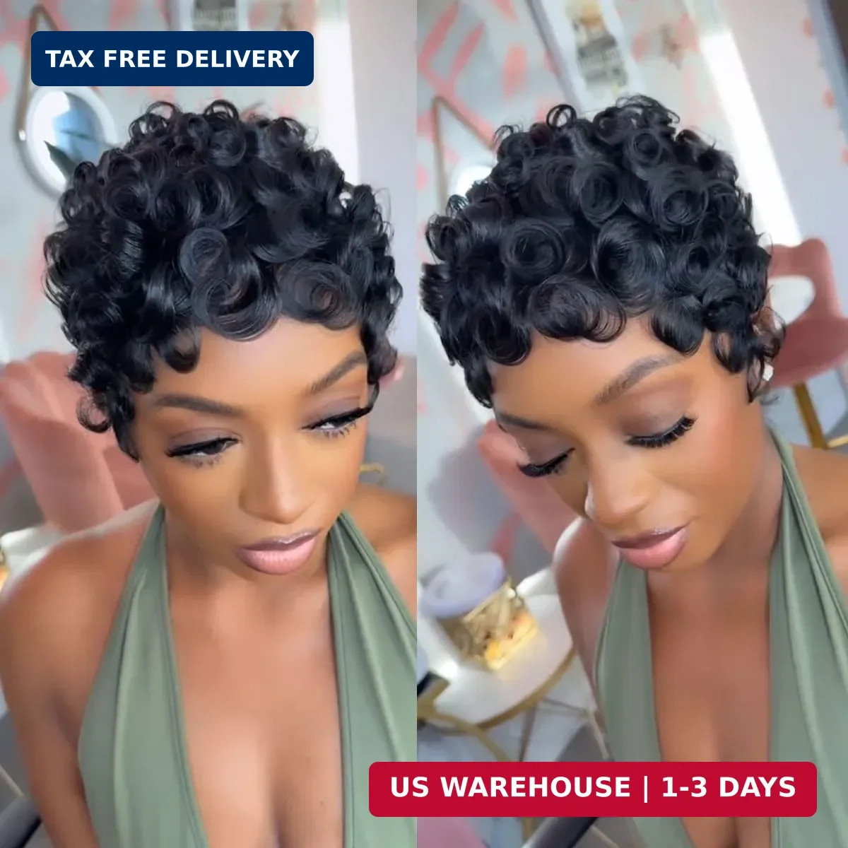 Pixie Cut Wigs for Black Women Brazilian Curly Pixie Cut Wig Human Hair Glueless