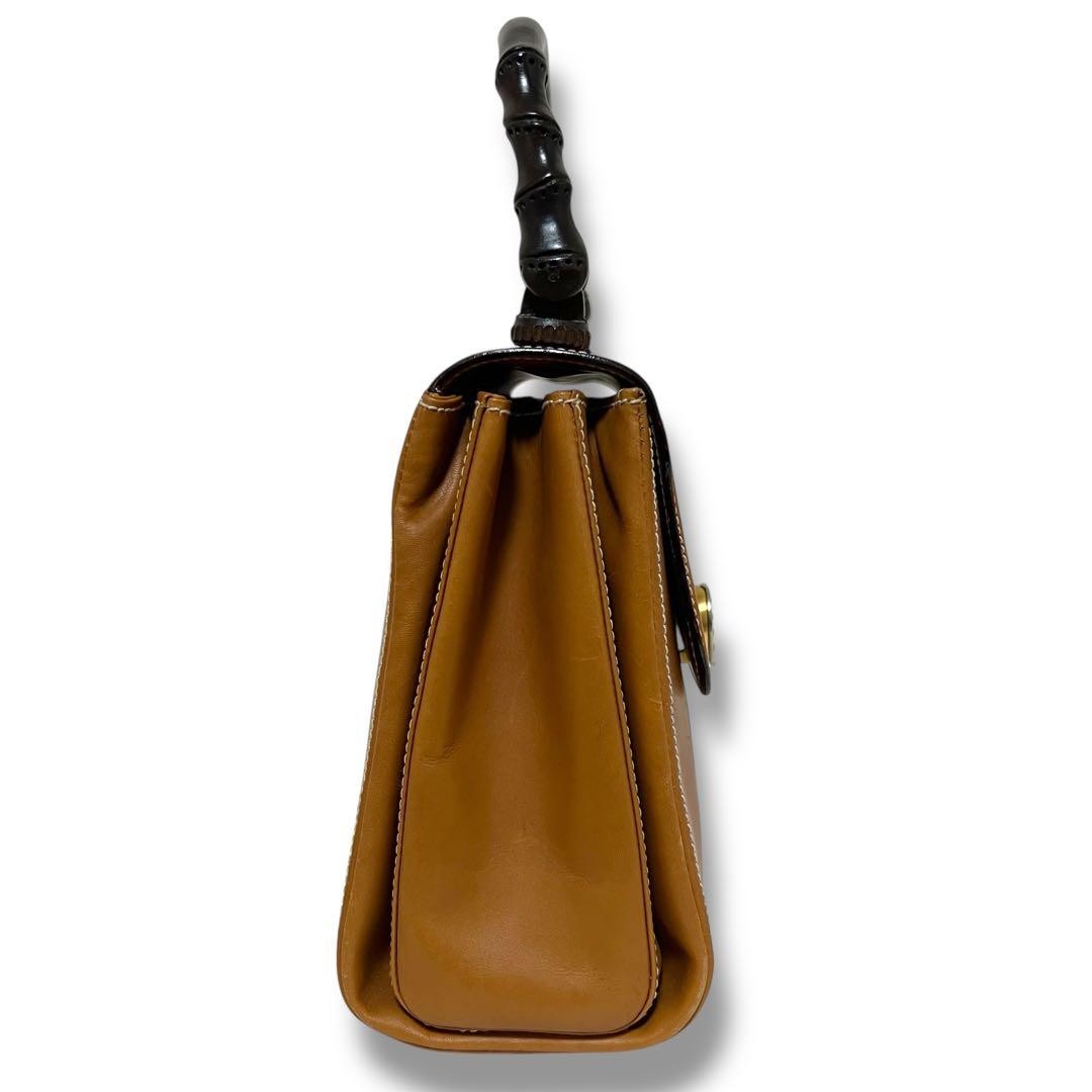 GUCCI Horseshoe Bamboo Wood Handle Handbag Leather Brown Vintage Logo From Japan thumbnail 4