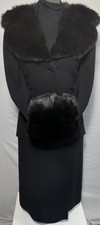 Vintage 1990 s Ernst Strauss Paul Schnell Wool Skirt Suit Genuine Mink Fur Muff