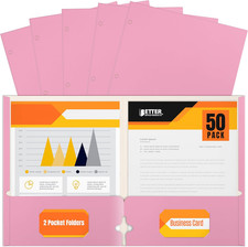 Two Pocket Portfolio Folders 50-Pack Pink Letter Size Paper Folders