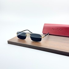 Gucci GG1221S Sunglasses Rimless Gold Frame Dark Gray Lens Designer Eyewear New