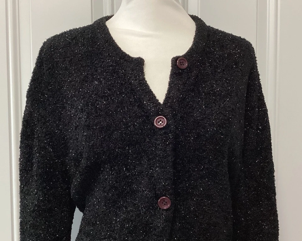 Suéter vintage para mujer Carole Little Knitware negro con botones talla X-grande Foto 4 de 4