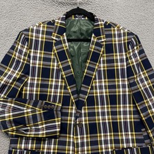 Saddlebred Plaid Blazer Mens 46 Blue 100 Cotton Heritage Preppy Classic