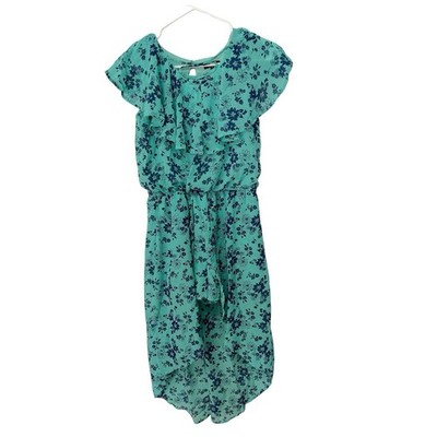 Takara Girl XL Turquoise Floral High-Low Dress Ruffle Tassel Boho Cottagecore