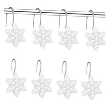 12PCS Christmas Snowflake Shower Curtain Hooks, White Winter Holiday