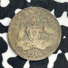 1916-M Australia 3 Pence Threepence Lot#C0737 Silver!