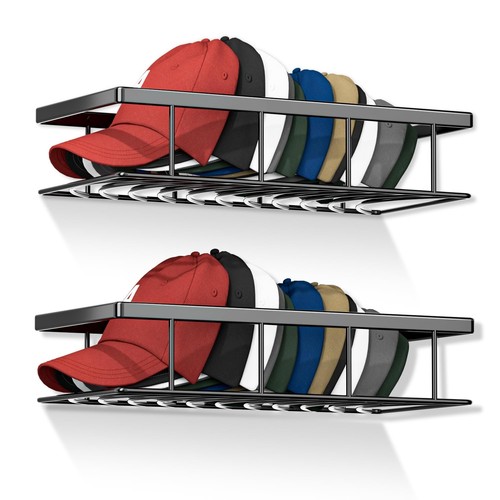 Metal Hat Racks for Baseball Caps, 2 Packs Wall Mounted Hat Organizer Fit 20 ...