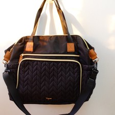 Diaper Tote Bag Black Quilted Chevron Insulated Travel Utility Weekender TONYEEE