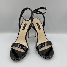 Nine West Loola3 Black Stiletto Heel Strappy Womens 7M Ankle Strap Faux Patent