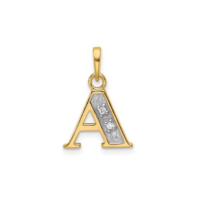 14k Gelb-Rhodium Gold Buchstabe A Anhänger Strukturiert Diamantschliff Initiale Charm