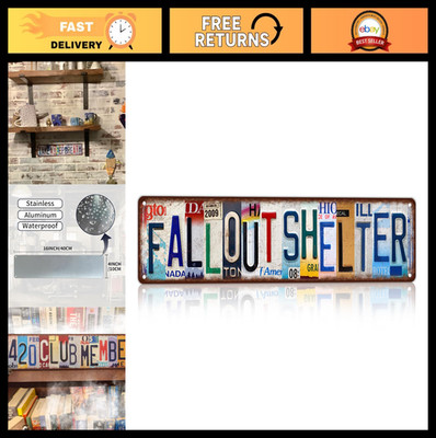 Vintage Fallout Shelter Metal Sign - 16x4 Inch Wall Decor, Retro Home Art