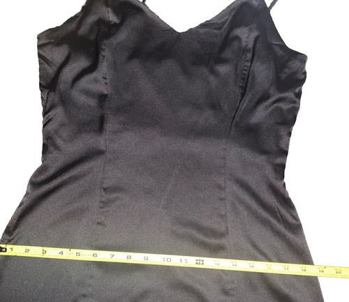 Asymmetrical Spaghetti Strap Dress Size L Black Satin V Neck Ruffle Prom Dance - Picture 10 of 13