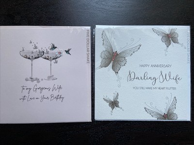 Lot Of 2, Five Dollar Shake Greeting Cards- Anniversary & Birthday Card for Wife