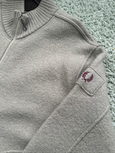 FRED PERRY Warm Chunky Knit Full Zip Funnel Neck Cardigan Jumper XXL 100% Wool - Picture 7 of 15