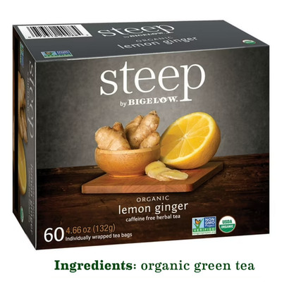 Steep by Bigelow USDA Organic Lemon Ginger Herbal Tea, 60 Tea Bags