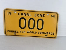 Vintage Canal Zone 1966 License Plate # 000 - FUNNEL FOR WORLD COMMERCE SAMPLE