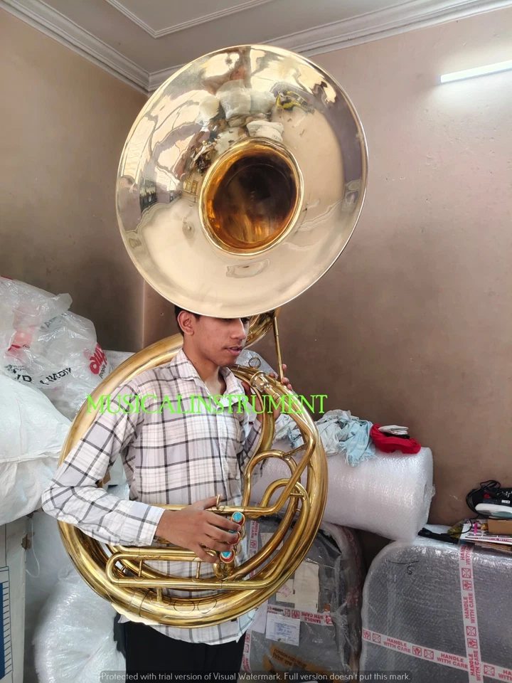 SOUSAPHONE BIG 25"BELL PURE BRASS METAL IN GOLDEN+MOUTHPIECE+ CASES+ & FREE SHIP - Image 4 of 4