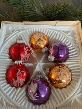 6 alte  Kugeln Weihnachtskugeln bunt Tulpen  Motiv Christbaumschmuck 5 cm