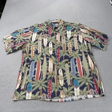 VINTAGE Reyn Spooner Shirt Mens 2XL Rayon Surf Boards Hawaiian Floral Beach 90s
