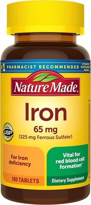 Nature Made Iron 65mg (Ferrous Sulfate) | Iron Supplement | 180 Tablets