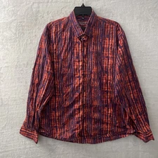 Visconti Mens Button Shirt Multicolor Stripe XL Cotton Long Sleeve Collar