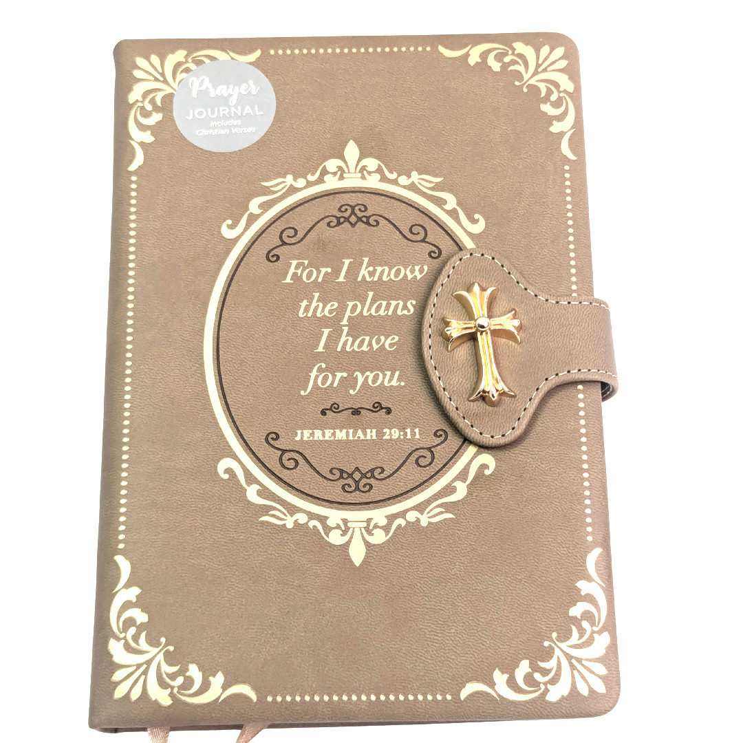 Christian prayer journal jeremiah 29:11 brown leather gold cross faith notebook