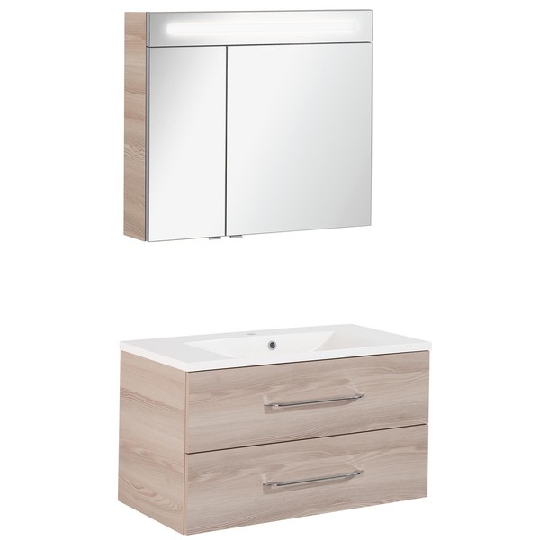 Fackelmann BadmöBel Set B.Clever 2-Tlg. 90 Cm Esche Inkl. Led Spiegelschrank-image