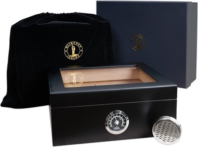 Glass Top Cigar Humidor Box with Hygrometer Humidifier Desktop Wood Cigar Case