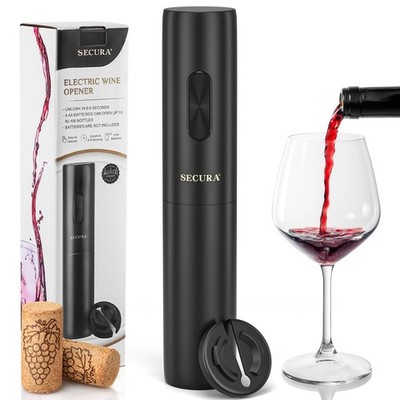 Secura Electric Wine Opener with Foil Cutter, Battery Operated Compact, Black 