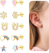 Hypoallergenic Earrings for Girls Toddler Kids, Cute Infant Baby Earrings Flatba