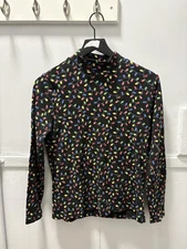 Time And Tru Shirt Womens Medium Black Mock Neck Long Sleeve Christmas Lights