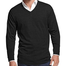 Weatherproof Mens V-Neck Sweater Black Heather Knit Pullover Long Sleeve Casual