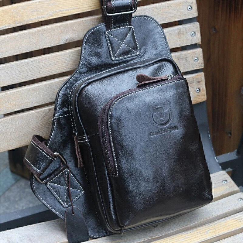 Herren Sling Rucksack Echtleder Brusttasche Crossbody Tasche Schultertasche NEU - Bild 2 von 4