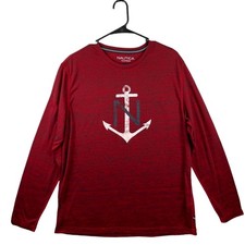 Nautica Sleepwear Shirt Men's Size Large Anchor Red Longsleeve Pajama Top