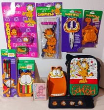 10 vtg GARFIELD School Stationery Set LUNCH BOX Pencil ERACER Sharpener SCISSORS