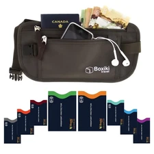 Brown Money Belt with RFID Sleeves Set - 8 Pcs Navy Blue | Secure Waist Bag a...