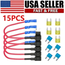 15PCS Fuse TAP Adapter Kit Add-a-circuit Car Mini ATM APM Blade 15 Amp 20Amp 12V