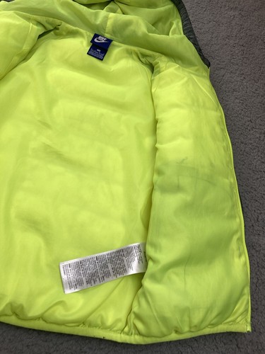 Nike Kids Hooded Puffer Jacket Unisex Boys Girls 7/L Black Gray Volt Yellow - Picture 12 of 13