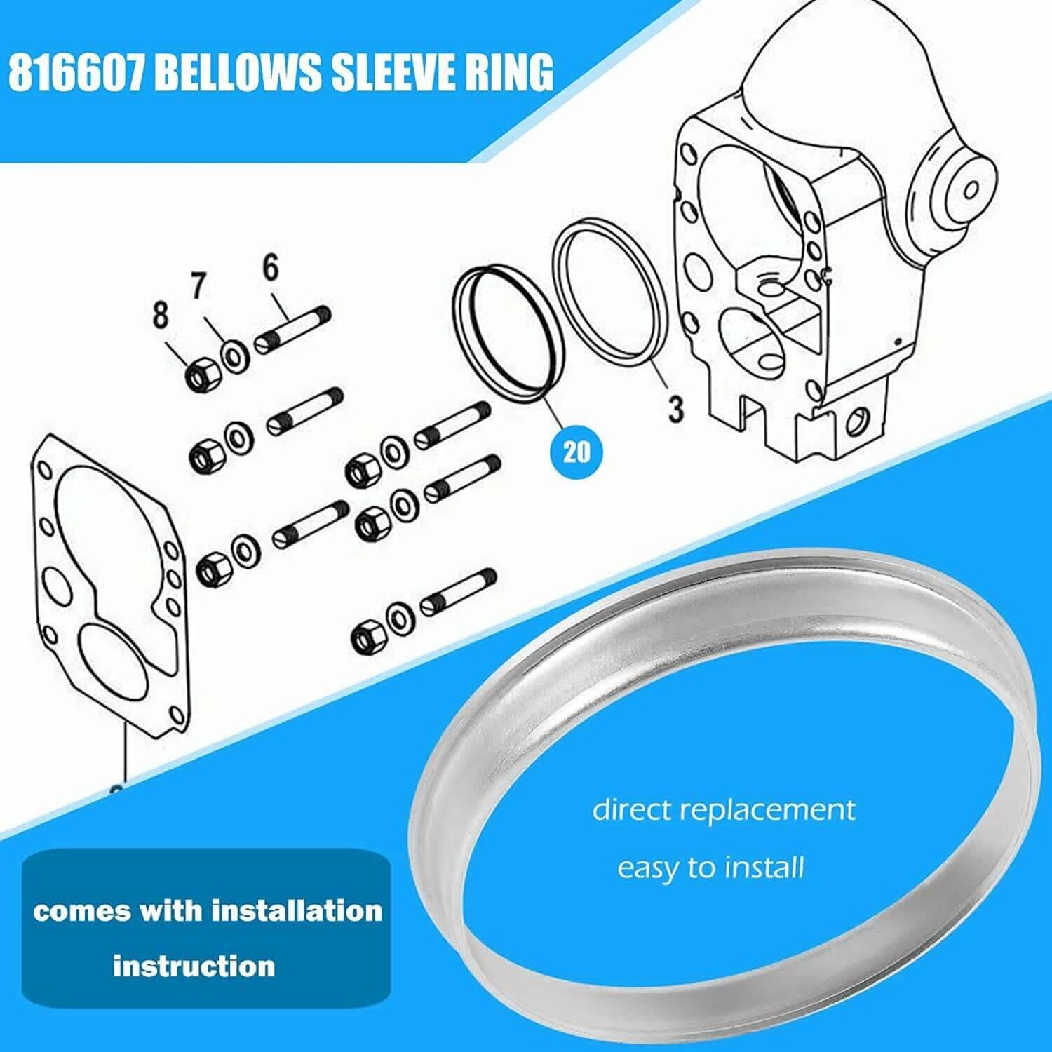 816607 18-1728 Bellows Sleeve Ring Fits Mercrusier Alpha One Gen II/2 1991 & Up