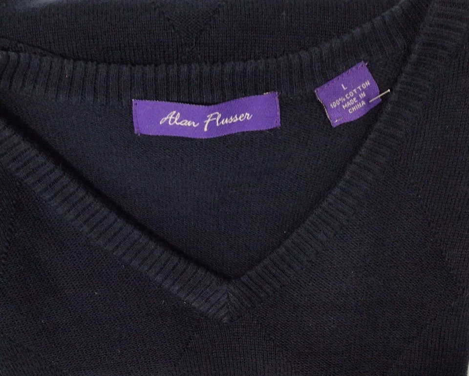 Alan Flusser Sweater Vest Men's L Cotton Navy Blue Knit Golf - Image 2 of 4