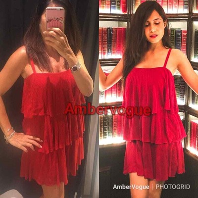 zara red ruffle dress