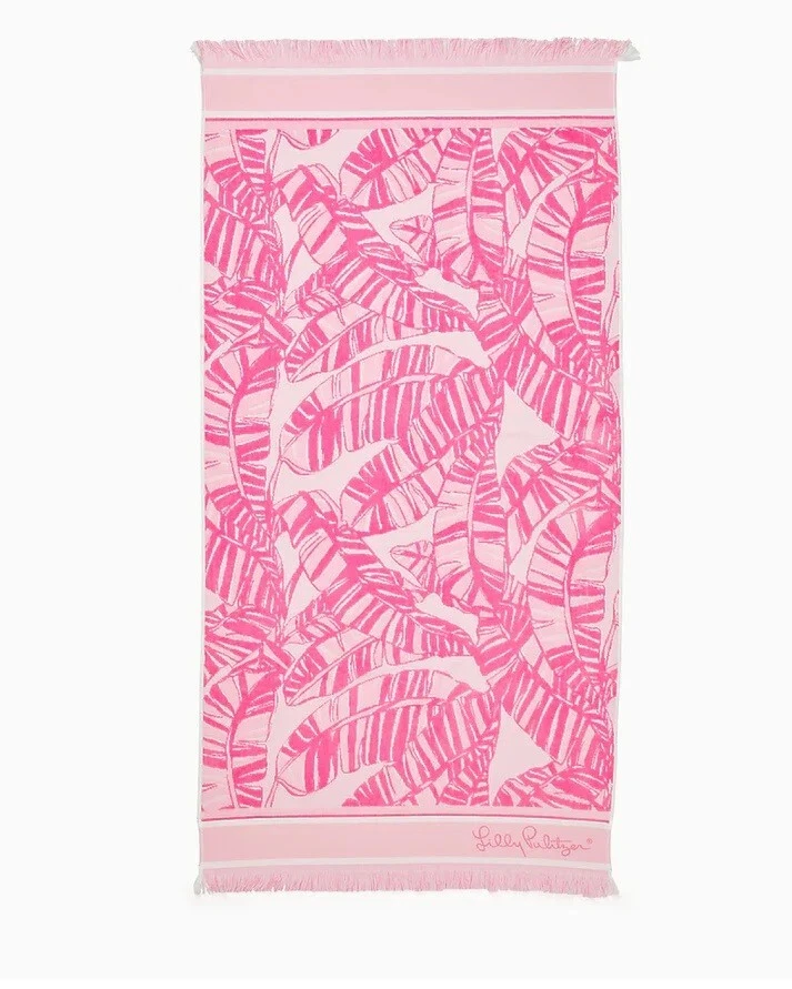 Lilly Pulitzer Jacquard Beach Towel Conch Shell Pink Let's Go Bananas Summer 1SZ - Image 2 of 4